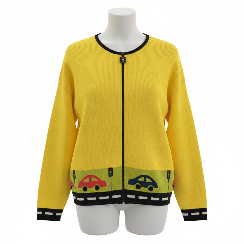 Vintage Richard Sport Traffic Jam Car Zip-Up Cardigan with Light Pull Size L